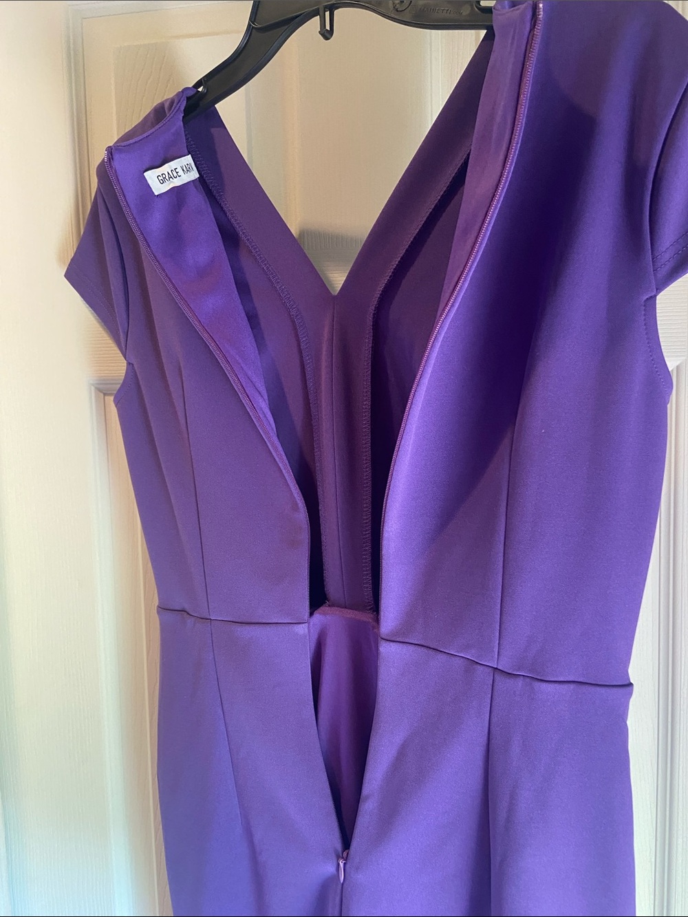 Grace Karin Purple V-Neck Cap-Sleeve Midi Sheath Dress - Picture 10 of 10